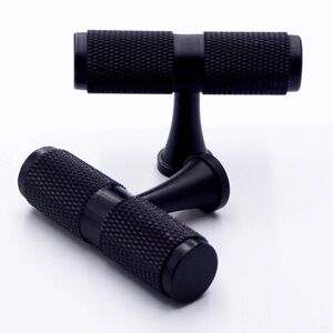 Black Knurled - Brass T-Bars, Knurled Cabinet Handles, Set of 4